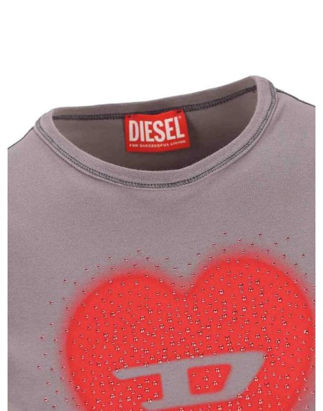 디젤 [명품] 26SS 디젤 Slim heart print 티셔츠 A20980 0QHHA 96I GRAY DOM 착용컷