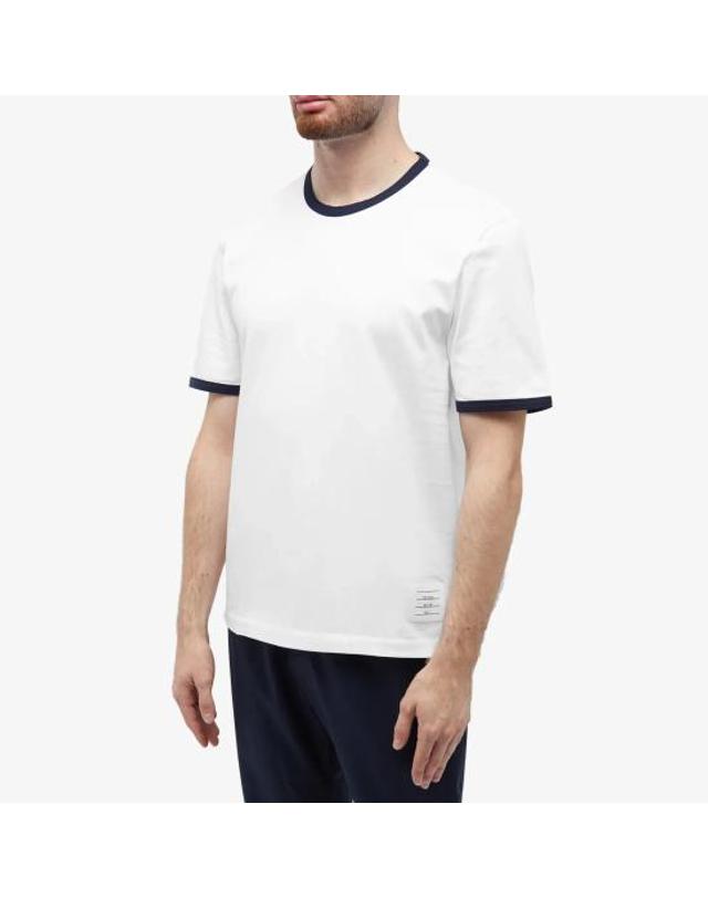 톰브라운 [명품] 26SS 톰브라운 사이드 트리밍 링거 반팔티 MJS083A 00042 100 WHITE DOM 착용컷