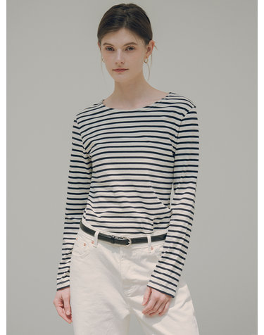 SITP5096 Boat neck stripe T-shirt_Navy