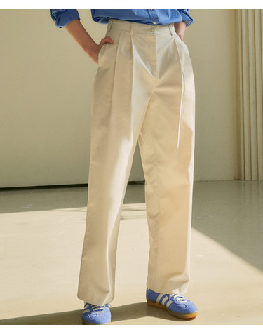 SIPT7068 Two tuck wide chino pants_Ivory