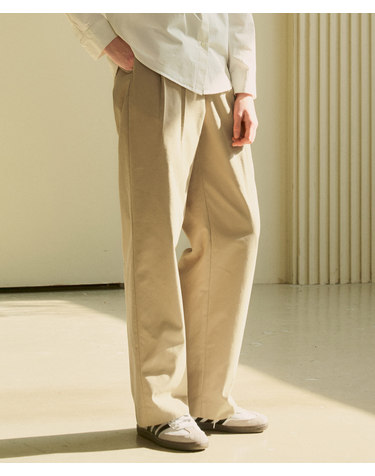SIPT7068 Two tuck wide chino pants_Beige