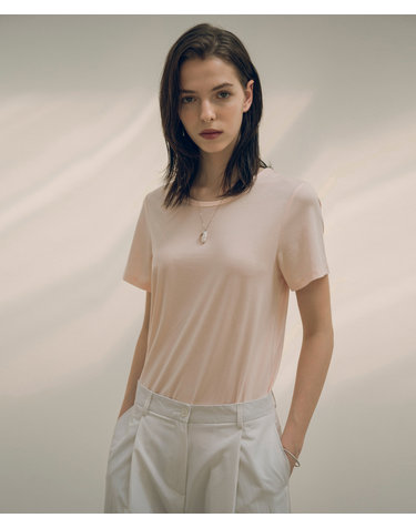 SITP5154 실켓 루즈핏 U넥 반팔티_Salmon pink