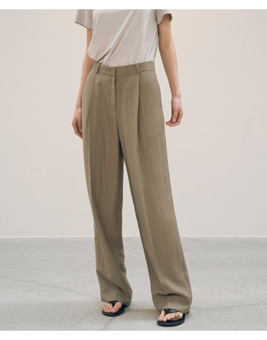 SIPT7122 라운지 실키 와이드 슬랙스_Khaki brown