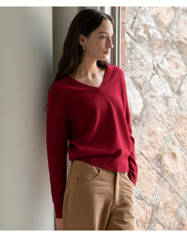 SIKN2124 브이넥 싱글 니트_Cherry red