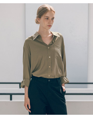 SITP5160 루즈핏 링클 실키 셔츠_Khaki brown