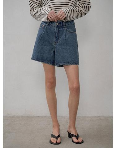 SIJN6030 color denim shorts_Deep blue