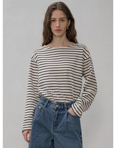 SITP5192 루즈 핏 ST 보트넥 티셔츠_Black stripe