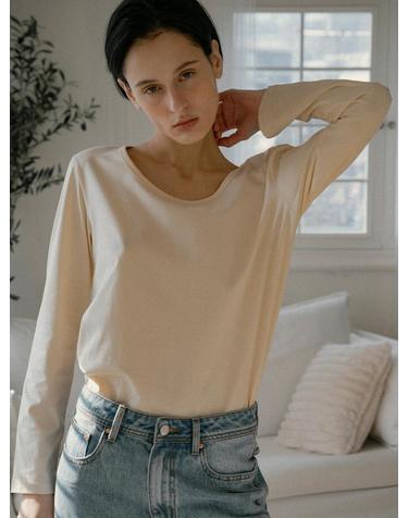 SITP5189 에센셜 U넥 긴팔 티셔츠_Light beige