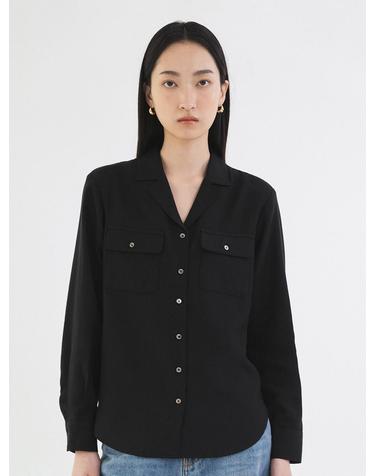 SITP5207 오픈 카라 포켓 셔츠_Black