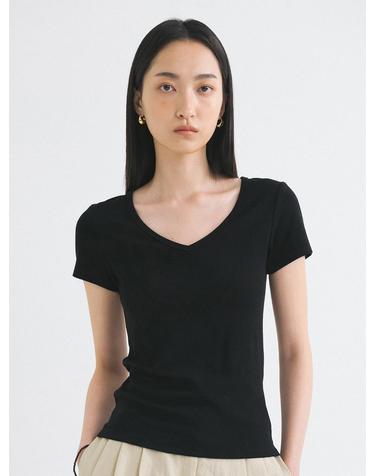 SITP5202 레트로 브이넥 슬림 반팔티_Black