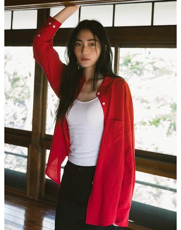 SITP5198 린넨 블렌드 퓨어 셔츠_Cherry red