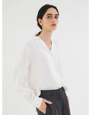 SITP5194 오픈 카라 실키 셔츠_White
