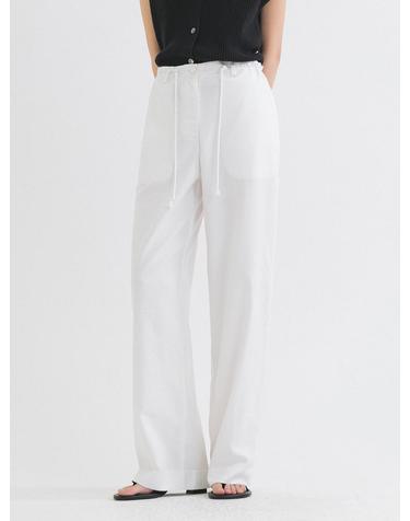 SIPT7160 린넨 블렌드 스트링 팬츠_White