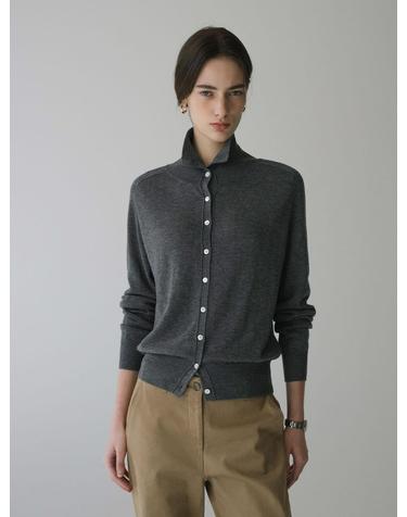 SIKN2152 울 블렌드 하이넥 니트 가디건_Melange gray