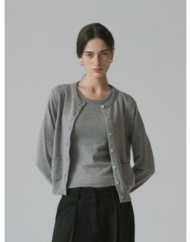SIKN2150 울 블렌드 코어 니트 가디건_Melange gray