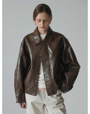 SIOT4154 페이크 레더 코어 블루종_Khaki brown