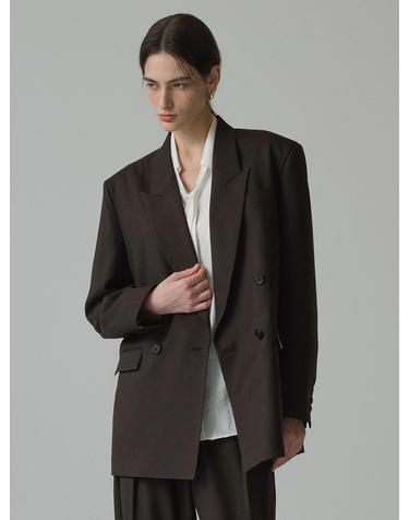 SIOT4148 울 블렌드 오버 핏 더블 블레이저_Dark brown