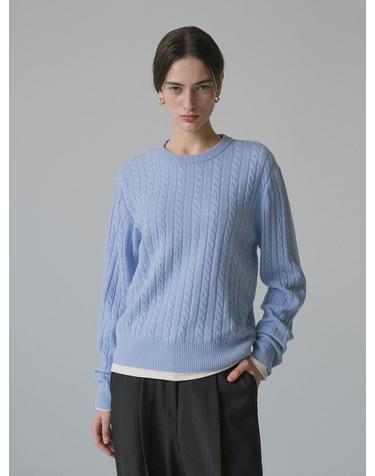 SIKN2153 팔레트 울 케이블 니트_Powder blue