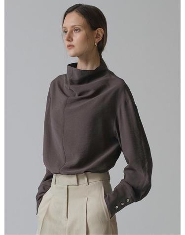 SITP5223 루즈 핏 카울넥 블라우스_Dark brown