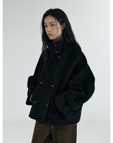 SIOT4169 하이넥 오버 핏 하프 코트_Black