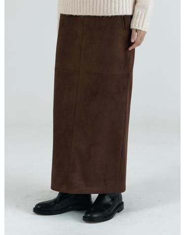 SIST9055 페이크 스웨이드 롱 스커트_Dark brown