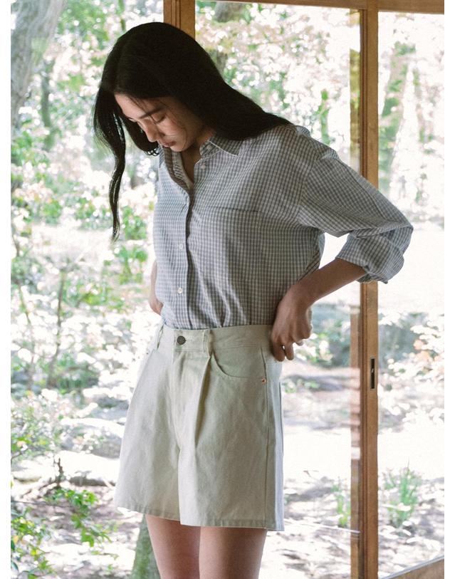 시야쥬 SIJN6030 color denim shorts_Lemon beige 착용컷