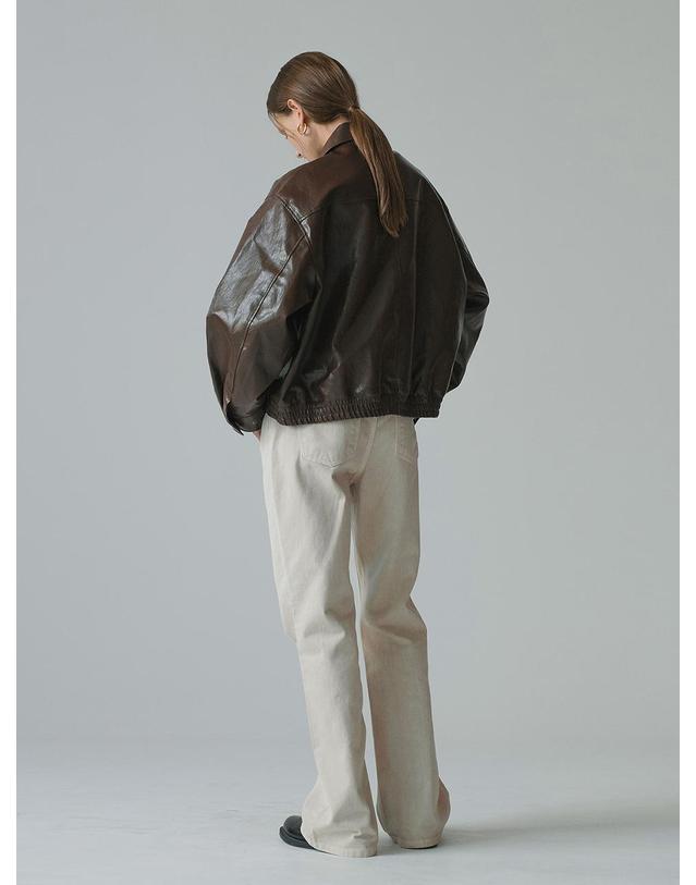 시야쥬 SIOT4154 페이크 레더 코어 블루종_Khaki brown 착용컷