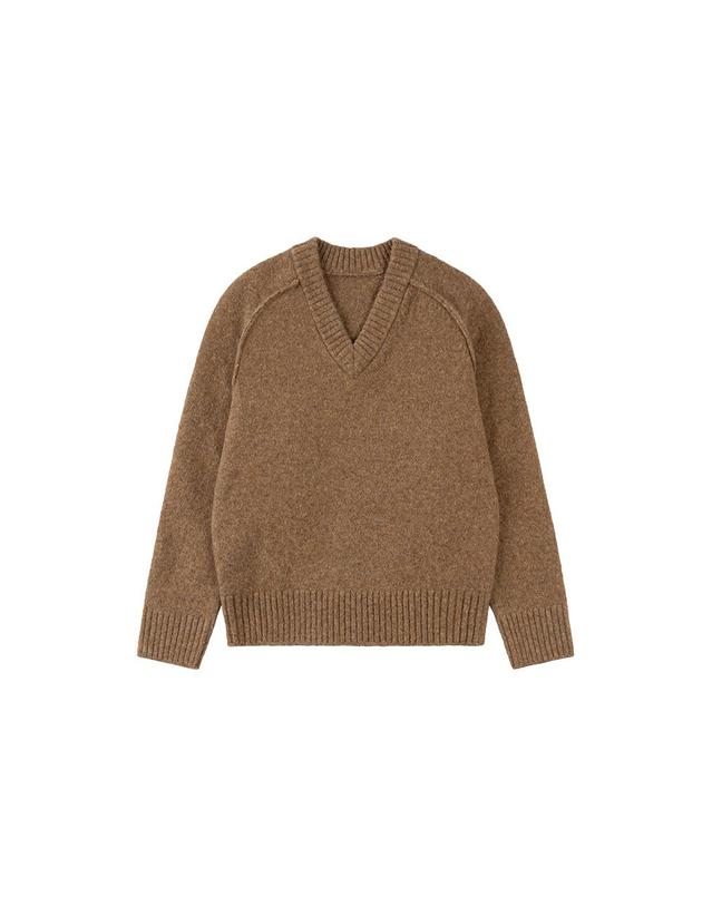 시야쥬 SIKN2170 루즈 핏 브이넥 헤비 니트_Camel brown 착용컷