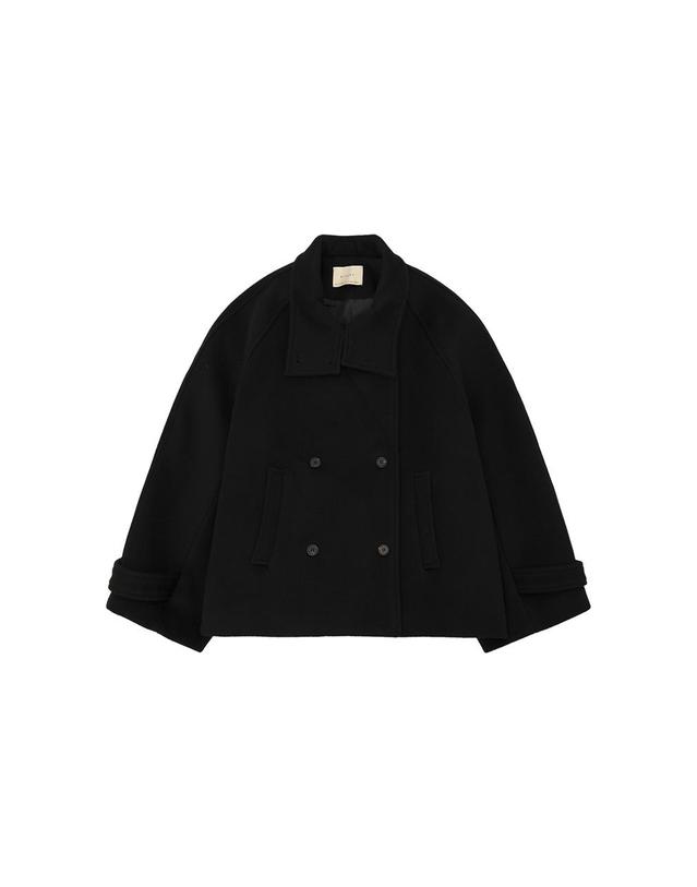 시야쥬 SIOT4169 하이넥 오버 핏 하프 코트_Black 착용컷