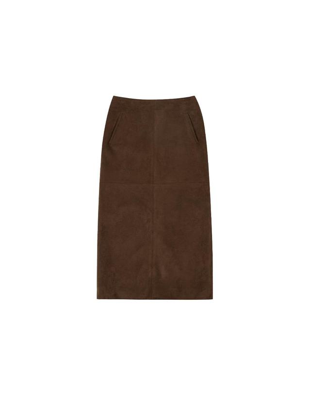 시야쥬 SIST9055 페이크 스웨이드 롱 스커트_Dark brown 착용컷