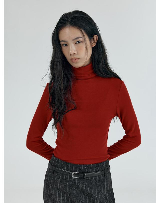 시야쥬 SITP5238 울 블렌드 베이직 터틀넥 탑_Red 착용컷