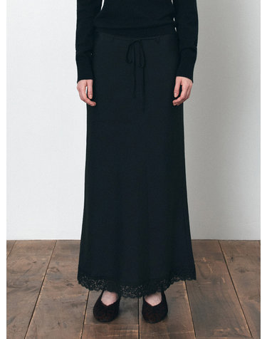 SIST9059 레이스 실키 롱 스커트_Black