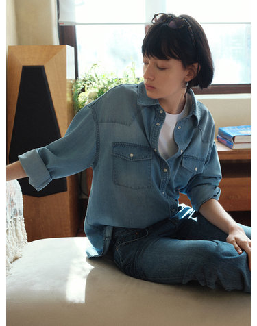 SITP5249 웨스턴 오버핏 데님 셔츠_Medium blue