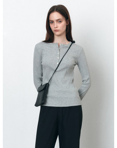 SITP5245 멀티 골지 헨리넥 티셔츠_Melange gray