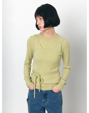 SIKN2179 스트랩 U넥 슬리브리스 니트_Yellow green