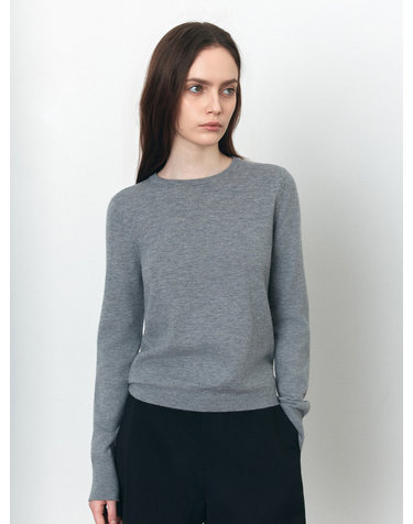 SIKN2175 베이직 라운드 넥 긴팔 니트_Melange gray