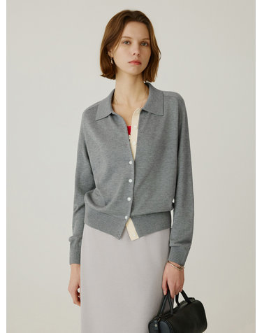 SIKN2183 배색 카라 니트 가디건_Melange gray