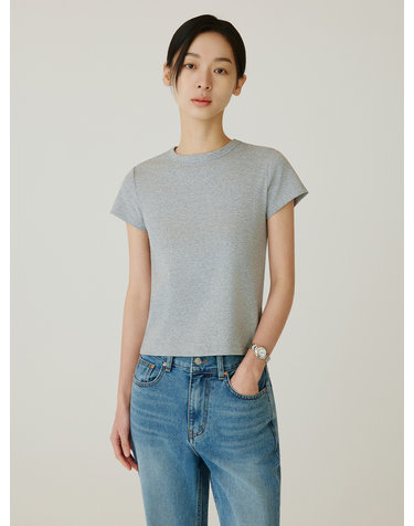 SITP5275 슬림 골지 반팔 티셔츠_Melange gray