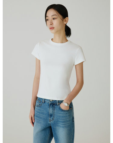 SITP5275 슬림 골지 반팔 티셔츠_Ivory