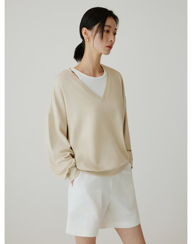 SITP5274 브이넥 가오리 컴포트 티셔츠_Light beige