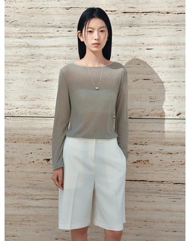 SITP5285 시스루 골지 보트넥 티셔츠_Olive