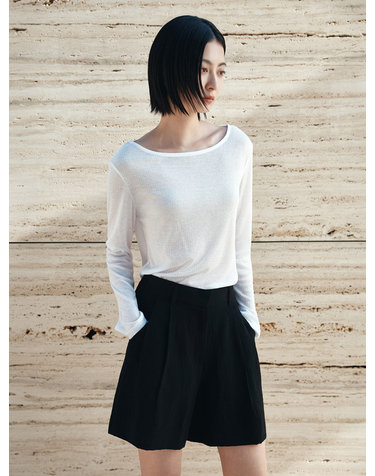 SITP5285 시스루 골지 보트넥 티셔츠_White