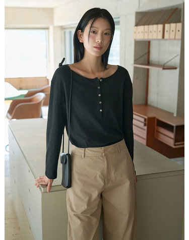 SITP5283 시스루 헨리넥 티셔츠_Black