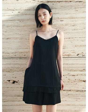 SITP5282 레이스 실키 슬립 탑_Black