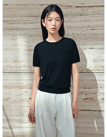 SIKN2188 플루이드 포켓 반팔 니트_Black