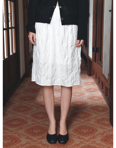 SIST9067 링클 볼륨 미디 스커트_White