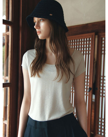 SITP5300 시스루 캡소매 슬림 반팔 티_Ash olive