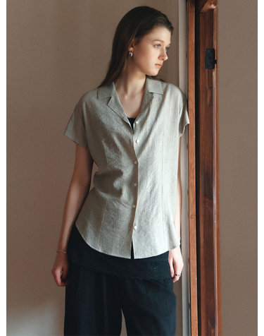 SITP5292 오픈 카라 레트로 반팔 셔츠_Olive gray
