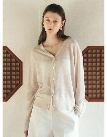 SIKN2193 시어 루즈핏 니트 가디건_Skin beige