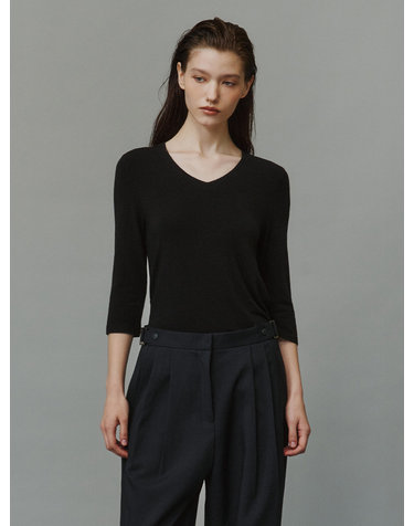 SITP5313 소프트 브이넥 7부 티셔츠_Black